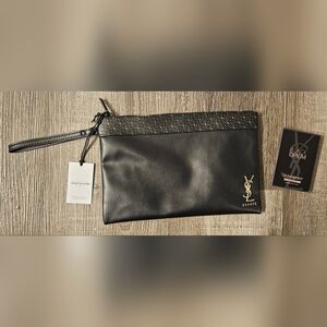 NWT YSL Saint Laurent Black Leather Beaute Makeup Storage Bag Opium Perfume Set